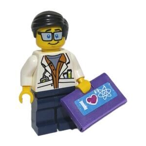 LEGO Scientist Minifigure w/ I Love Science Laptop Custom MOC Lot Computer Lab